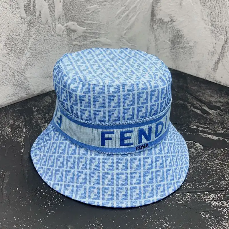 Cheap Fendi Bucket Hat In Fendi Roma and FF Motif Cotton Blue 0205