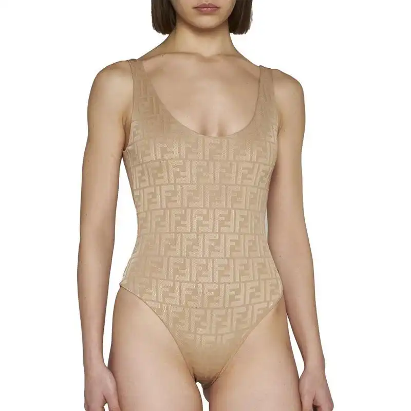 Cheap Fendi Swimsuit Women FF Motif Lycra Beige 0203