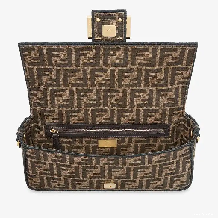 Affordable FF Fendi Fabric Baguette Medium Bag Brown In Motif 0210