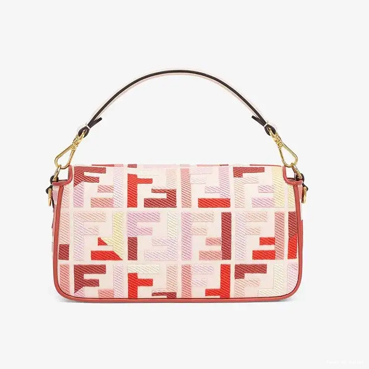 Affordable Motif Baguette Canvas Bag In Red Pink Fendi Medium FF 0223