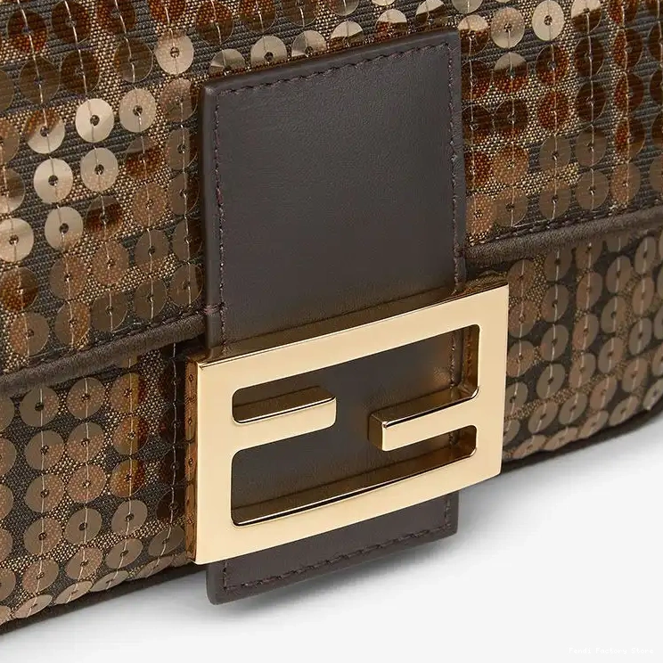 Affordable with Fendi Sequins Motif Bag FF Mini Baguette Brown Fabric In 0218