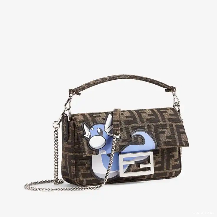 Affordable Baguette Motif Bag Mini Fendi Fabric Brown FF Pokmon Dragon Blue In 0226