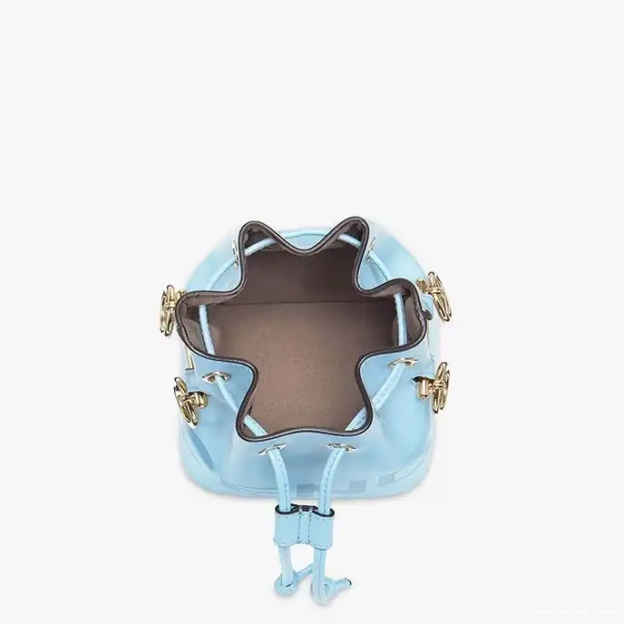 Affordable Leather Tresor ROMA Fendi Mini In Bucket Mon Bag Sky Calf Blue Logo 0219