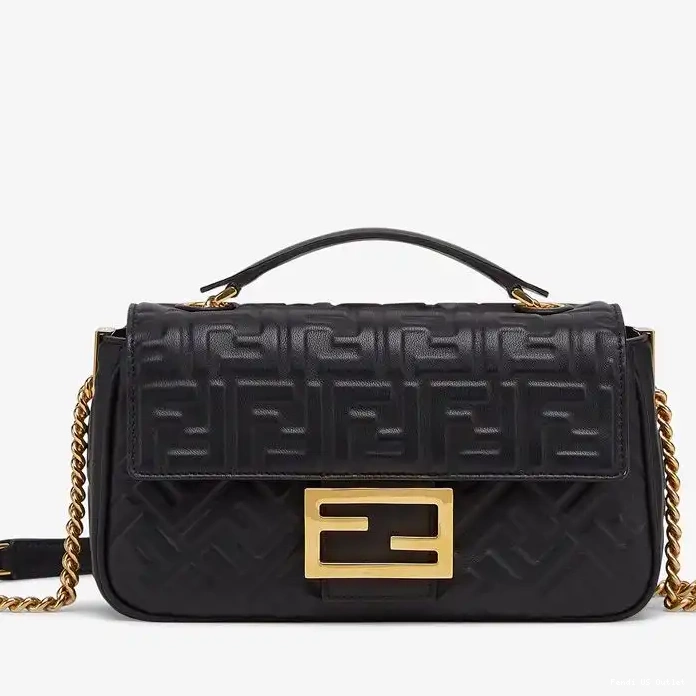 Cheap FF Fendi In Bag Black Baguette Leather Nappa Motif Midi Chain 0225