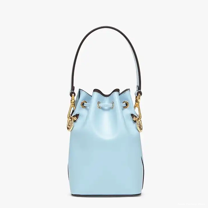 Affordable Leather Tresor ROMA Fendi Mini In Bucket Mon Bag Sky Calf Blue Logo 0219