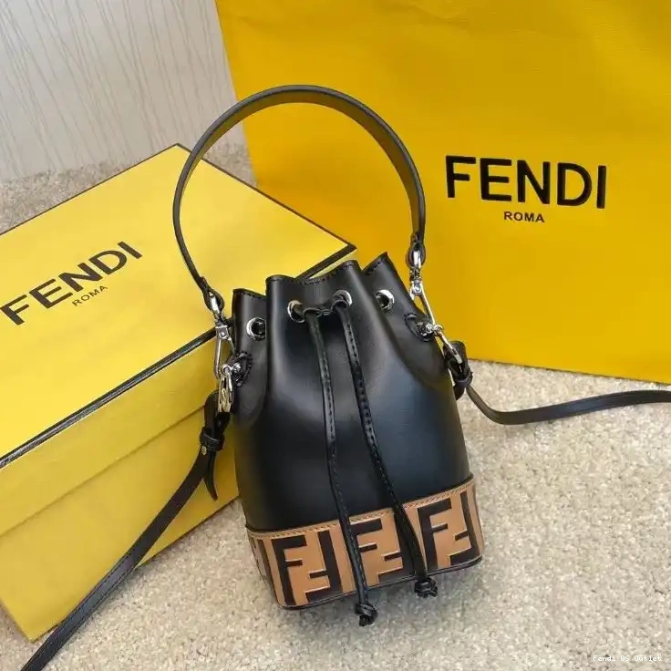 Affordable Leather Motif Brown Fendi Bucket Mini Bag Mon Calf FF In Black Tresor 0221