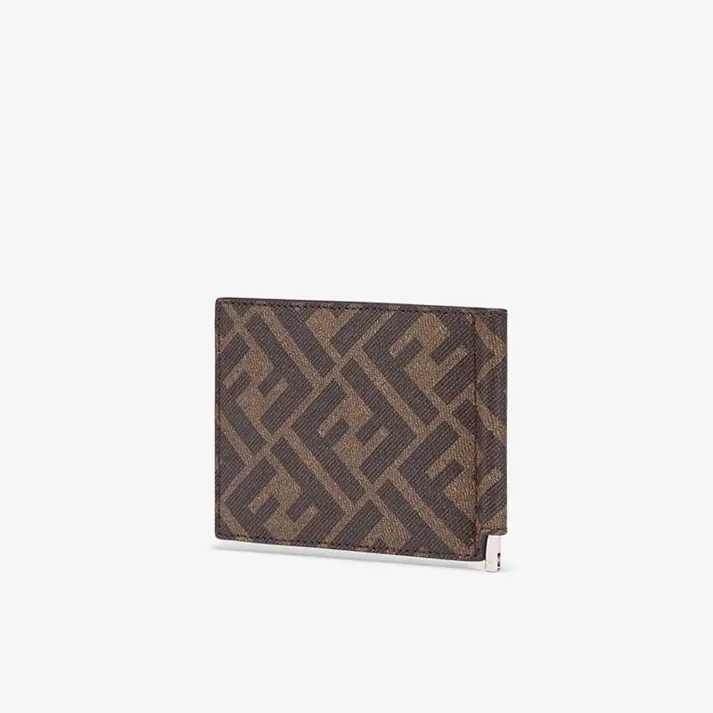 Affordable Fendi Bill Clip In FF Motif Fabric Brown Red 0201