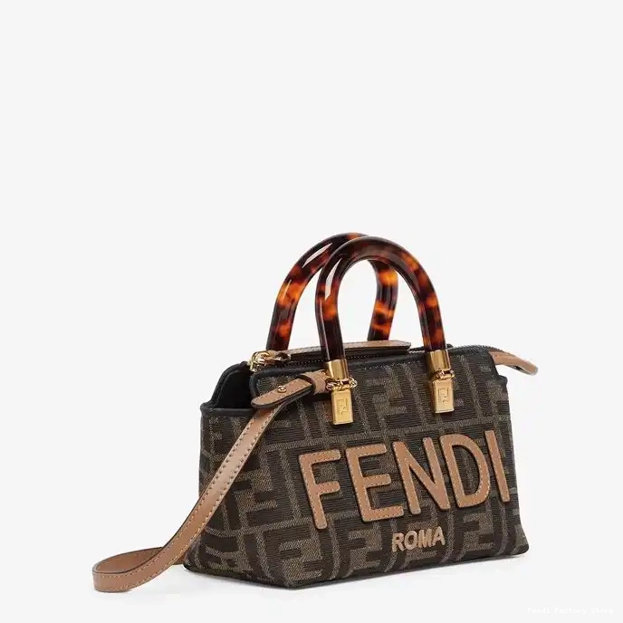 Cheap Way Brown The Fendi Boston Mini ROMA Logo By Fabric Bag In Motif FF 0223