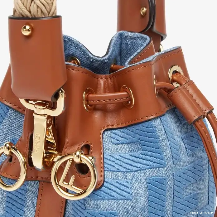 Affordable Straw with Bag Handle Mini Straw Tresor Blue Bucket FF Motif Fendi In Mon 0217