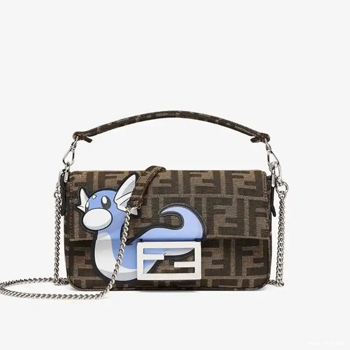 Cheap Dragon Fabric Pokmon In Blue Brown Baguette Fendi FF Bag Motif Mini 0211