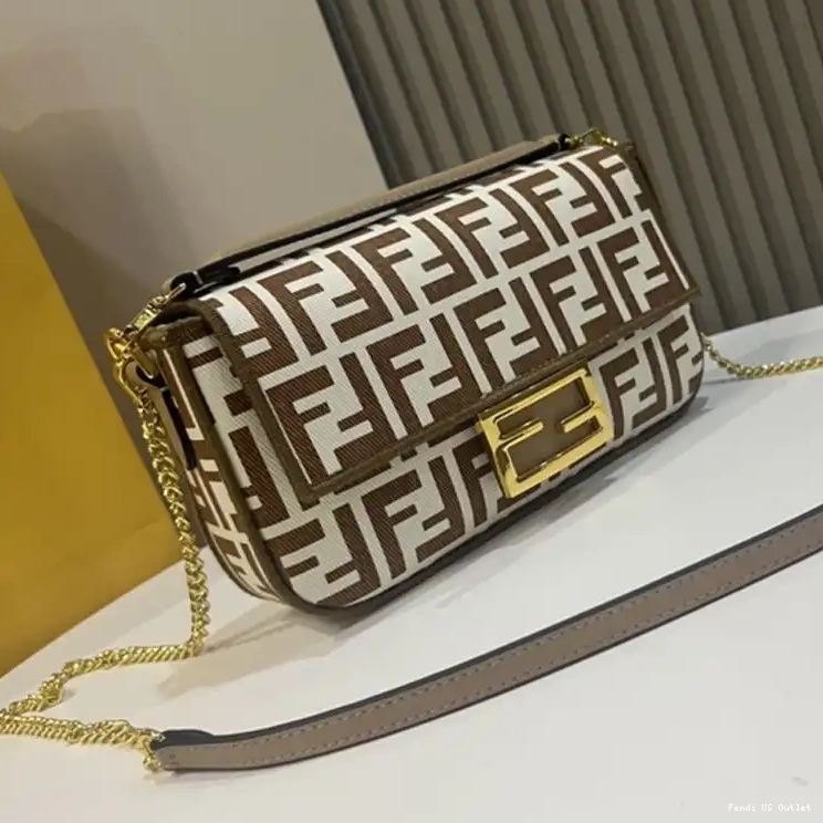 Affordable Bag Mini FF Fabric Motif Fendi In Coffee Baguette 0212