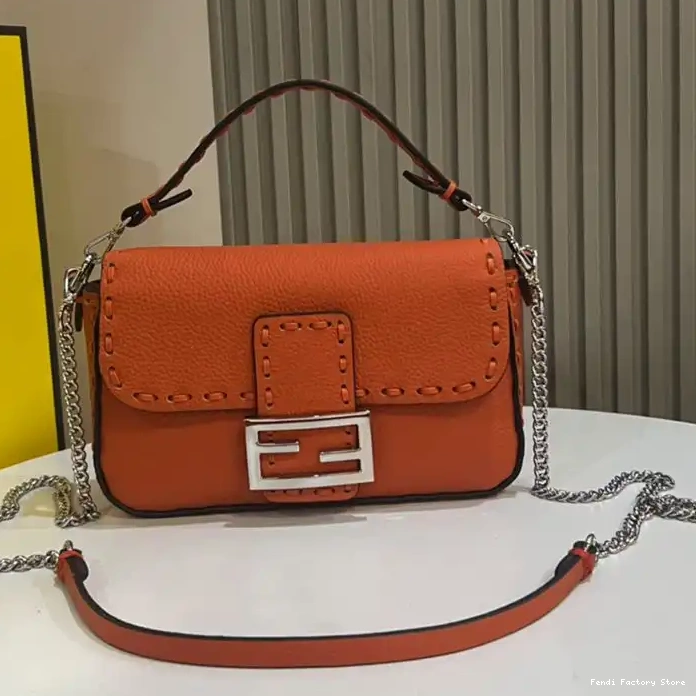 Affordable Bag Baguette Cuoio Mini Selleria Orange Fendi Leather Romano In 0213