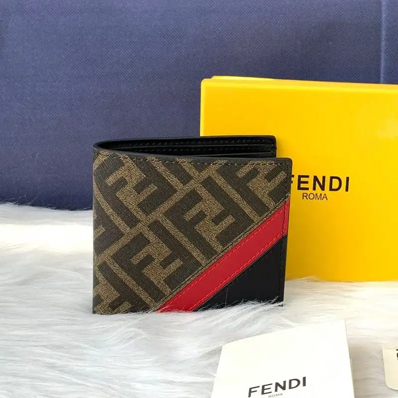 Cheap Fendi Bi-fold Wallet In FF Motif Fabric Brown Red 0206