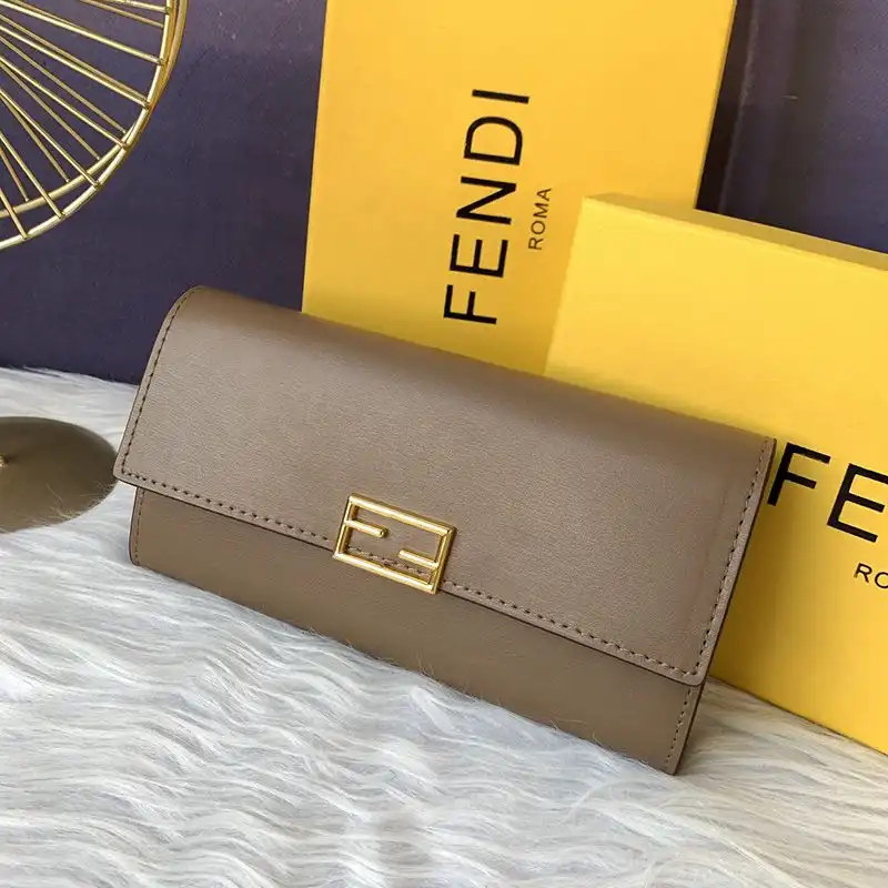 Affordable Fendi FF Continental Wallet In Calf Leather Grey 0201