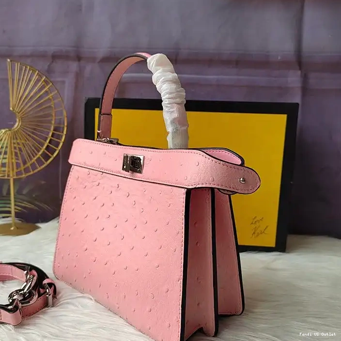 Affordable Fendi Petite Ostrich Bag Peekaboo In Pink Leather ISeeU 0222