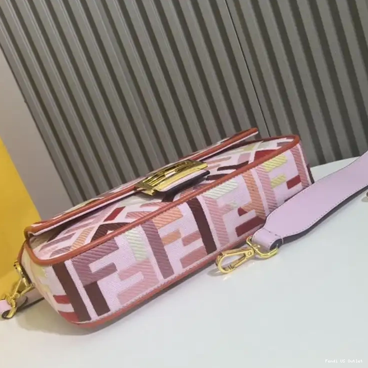 Cheap Fendi FF Baguette Bag Pink In Multi Medium Motif Canvas 0220