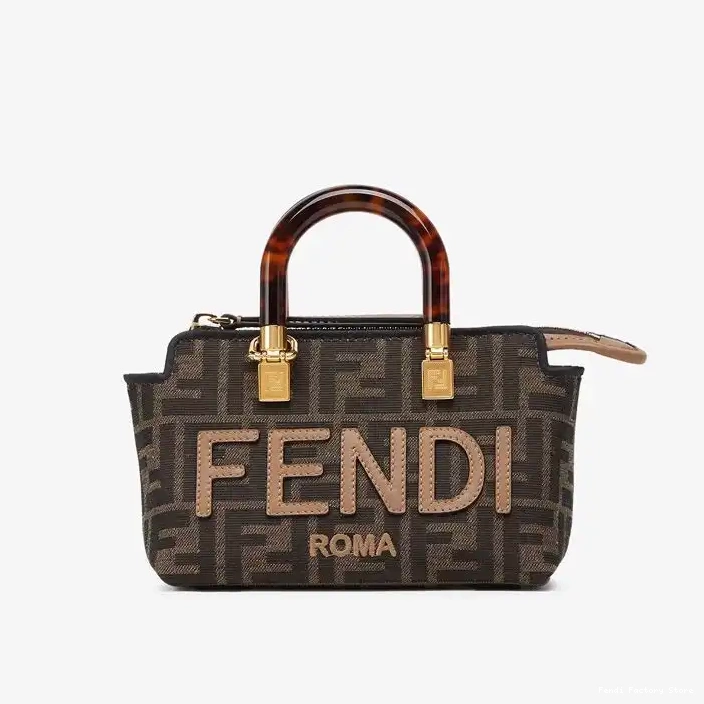 Cheap Way Brown The Fendi Boston Mini ROMA Logo By Fabric Bag In Motif FF 0223