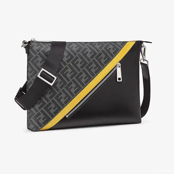 Affordable Slim Black Motif Bag Messenger Fendi In FF Fabric 0223