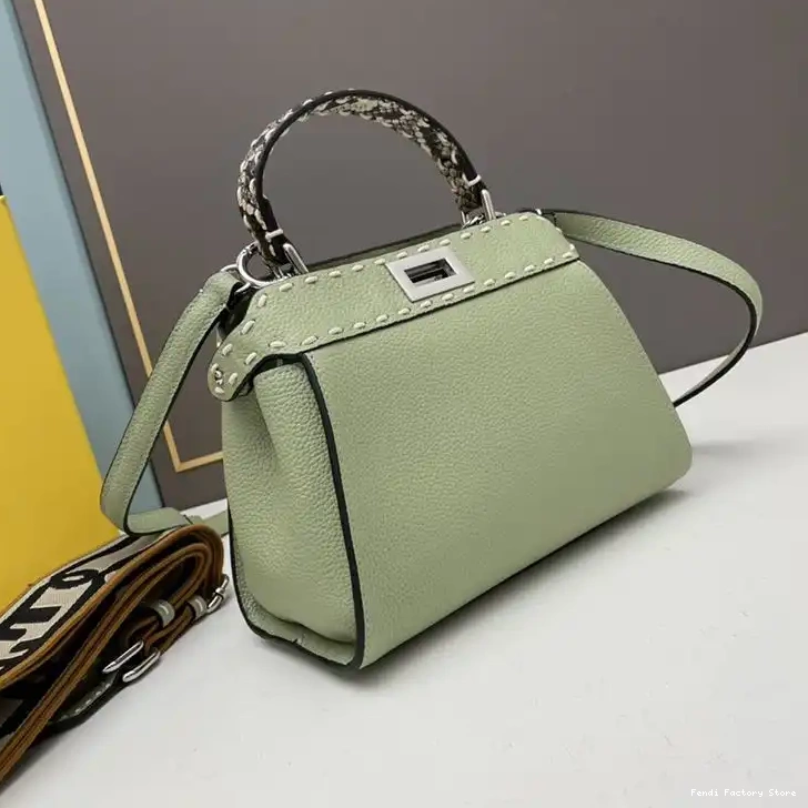 Affordable Iconic Green In Bag Stitching Fendi Peekaboo Calf Leather Mini 0218