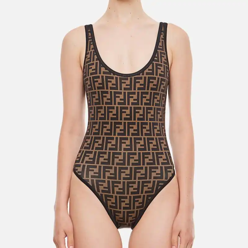 Cheap Fendi Swimsuit Women FF Motif Lycra Brown Black 0203