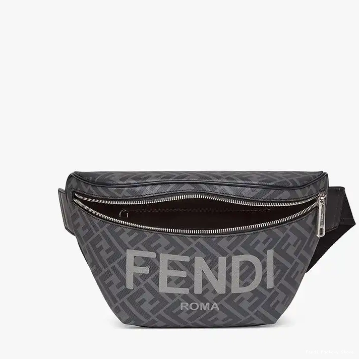 Cheap Fendi Logo In Belt Fabric ROMA Motif Black Bag FF 0219