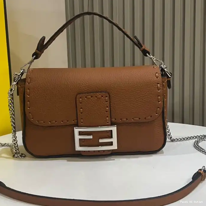 Affordable Leather Baguette Cuoio In Selleria Brown Bag Fendi Mini Romano 0217