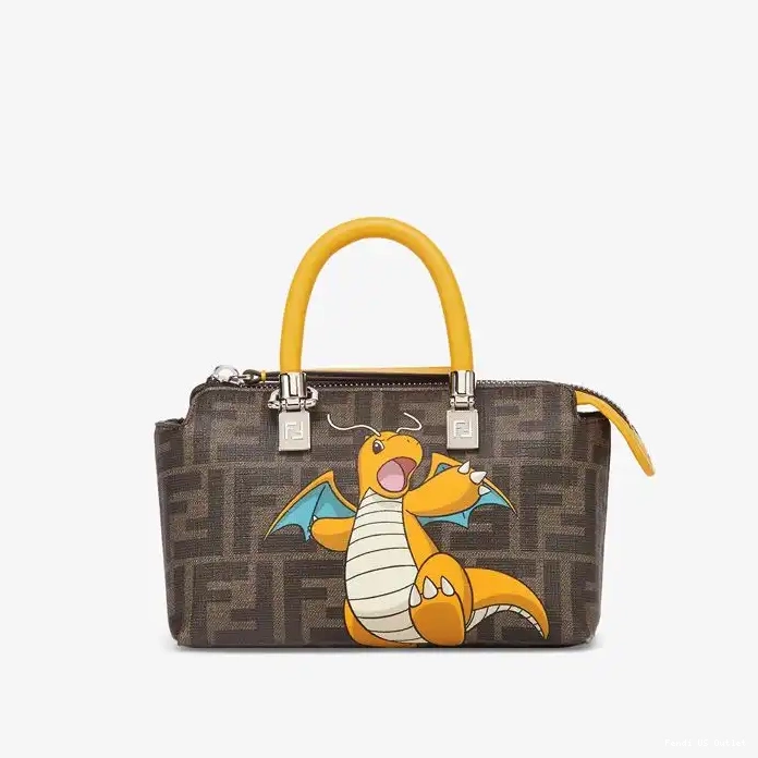 Affordable Brown By Yellow Mini Pokmon FF Boston Fendi The Dragon Way In Fabric Bag Motif 0220