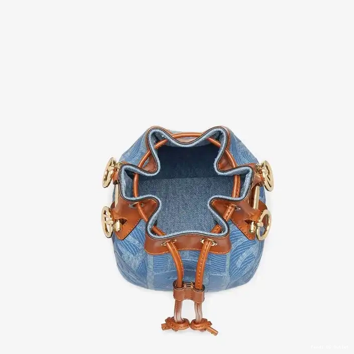 Affordable Straw with Bag Handle Mini Straw Tresor Blue Bucket FF Motif Fendi In Mon 0217