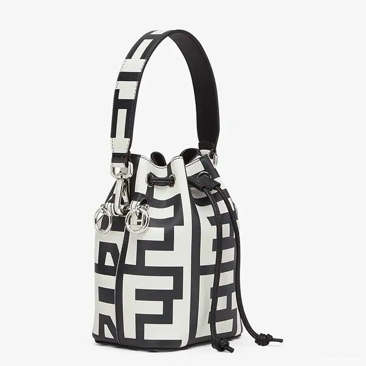 Cheap Tresor White Black Leather Bucket Fendi Bag Fendi Mon Capsule Roma Mini In 0210