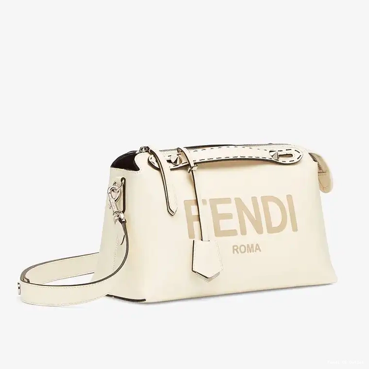 Cheap Way Boston By In Fendi White Bag Medium Calf The Leather ROMA Logo 0221