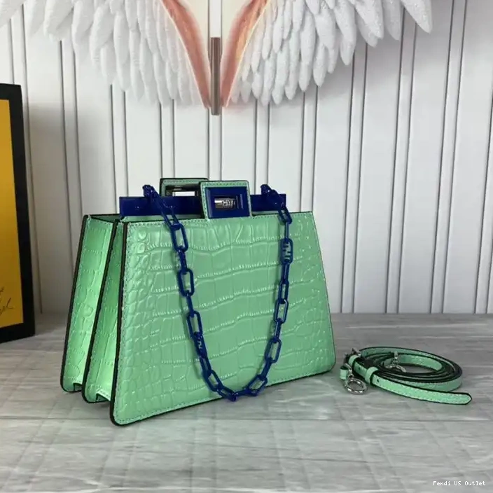 Cheap Crocodile Fendi Bag Mini In Peekaboo Cut Green Leather 0210