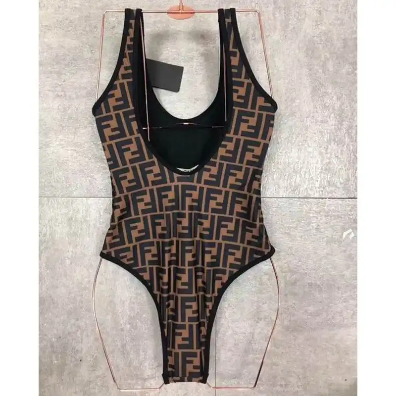 Cheap Fendi Swimsuit Women FF Motif Lycra Brown Black 0203