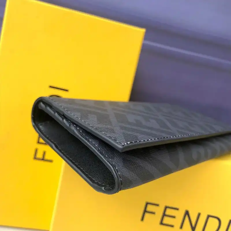 Affordable Fendi Continental Wallet In FF Motif Fabric Black 0206