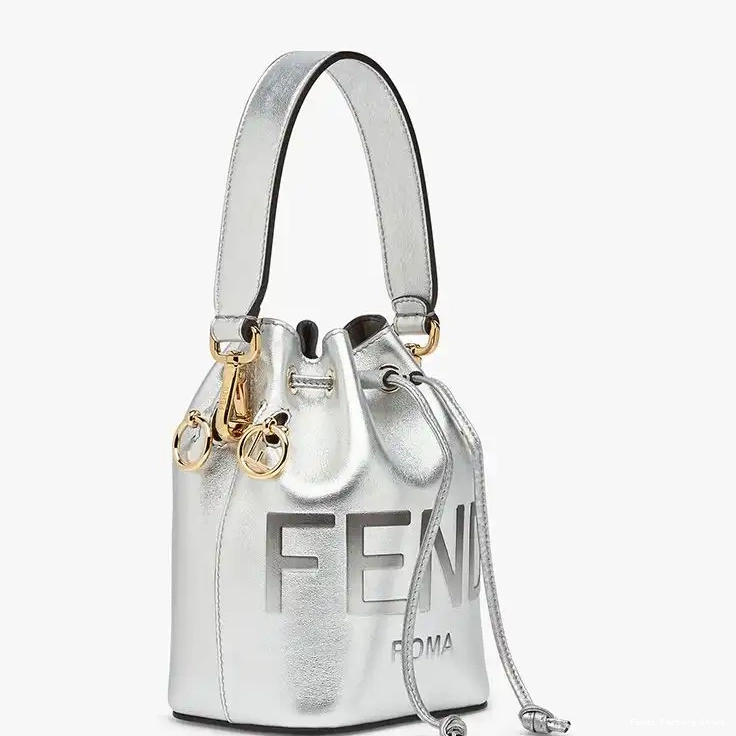 Affordable Bucket Bag Logo Leather Mini Calf ROMA Mon Tresor Silver In Fendi 0223