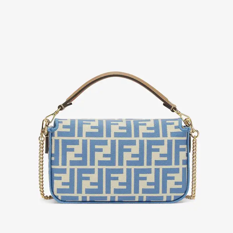 Affordable Fendi Mini Baguette Bag In FF Motif Fabric Blue 0204