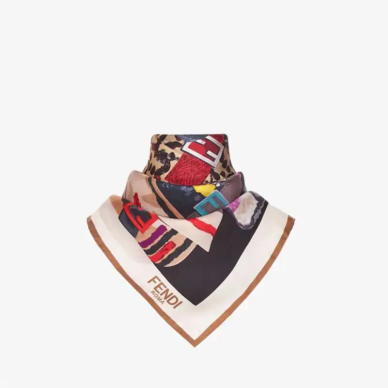 Affordable Fendi Square Scarf In Baguette Graphic Silk Black 0205