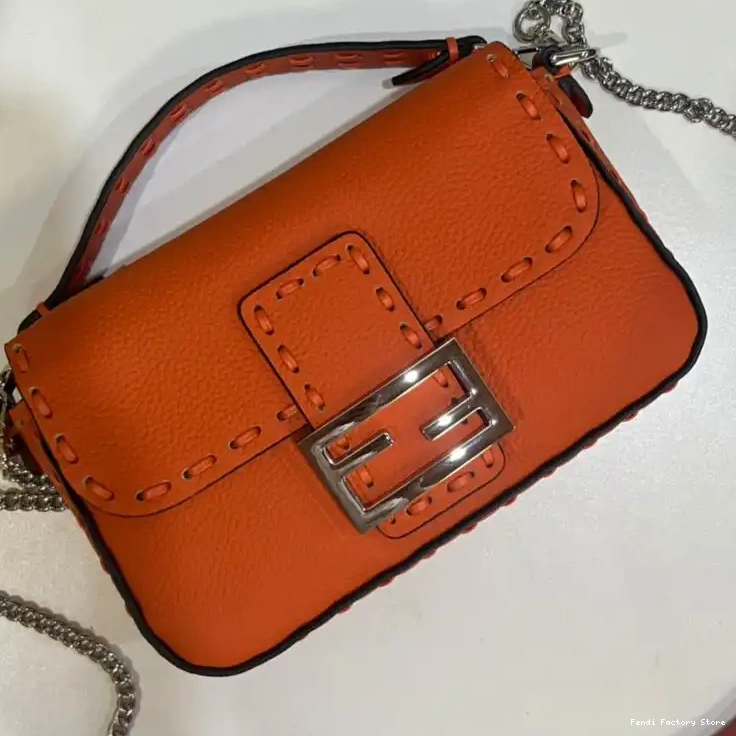 Affordable Bag Baguette Cuoio Mini Selleria Orange Fendi Leather Romano In 0213