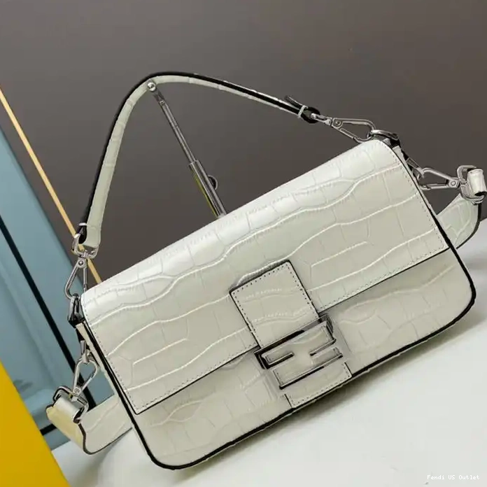 Cheap White In Medium Leather Crocodile Baguette Fendi Bag 0215