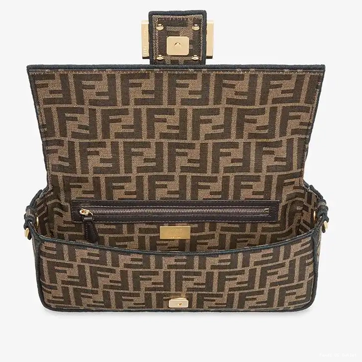 Affordable FF Bag Brown Medium Fendi Fabric In Motif Baguette 0222