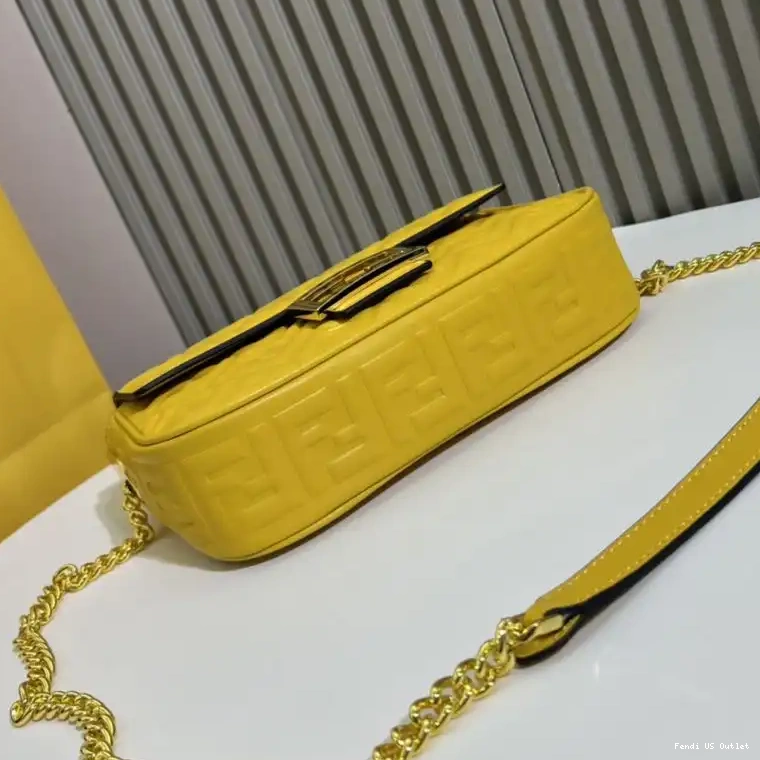 Affordable Nappa Leather Chain Midi Motif Bag Yellow Fendi FF Baguette In 0213