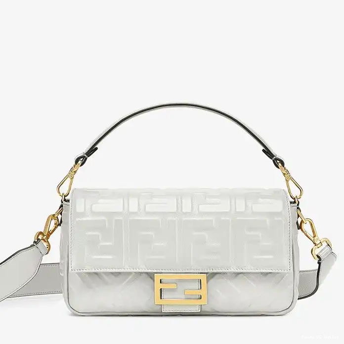 Affordable White Bag Medium Leather Fendi Motif Baguette Nappa FF In 0214