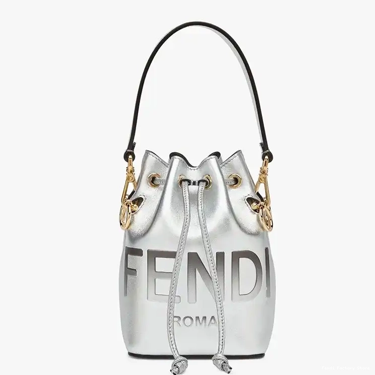 Affordable Bucket Bag Logo Leather Mini Calf ROMA Mon Tresor Silver In Fendi 0223