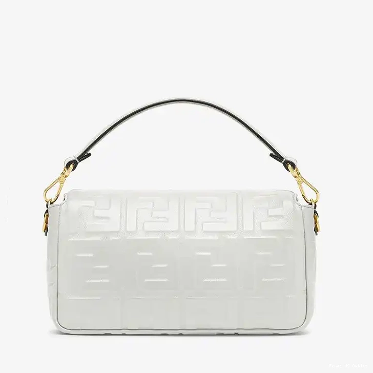 Affordable White Bag Medium Leather Fendi Motif Baguette Nappa FF In 0214