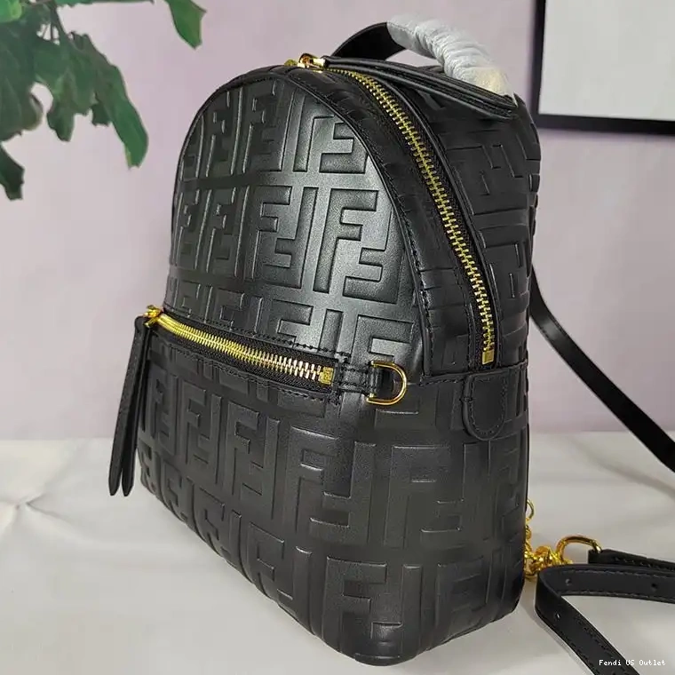 Affordable Nappa Backpack Mini Motif Fendi In Black FF Leather 0215