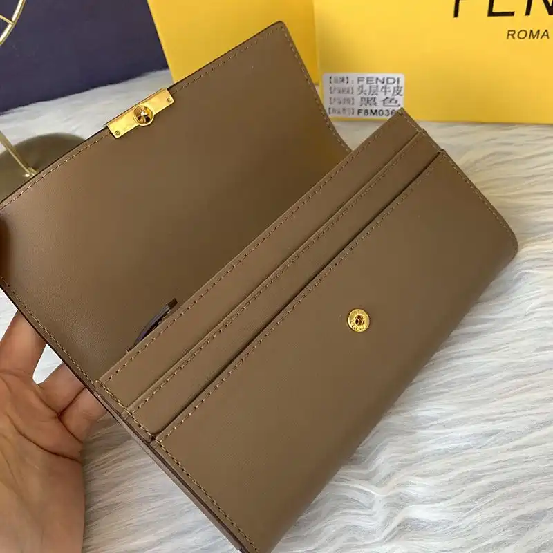 Affordable Fendi FF Continental Wallet In Calf Leather Grey 0201