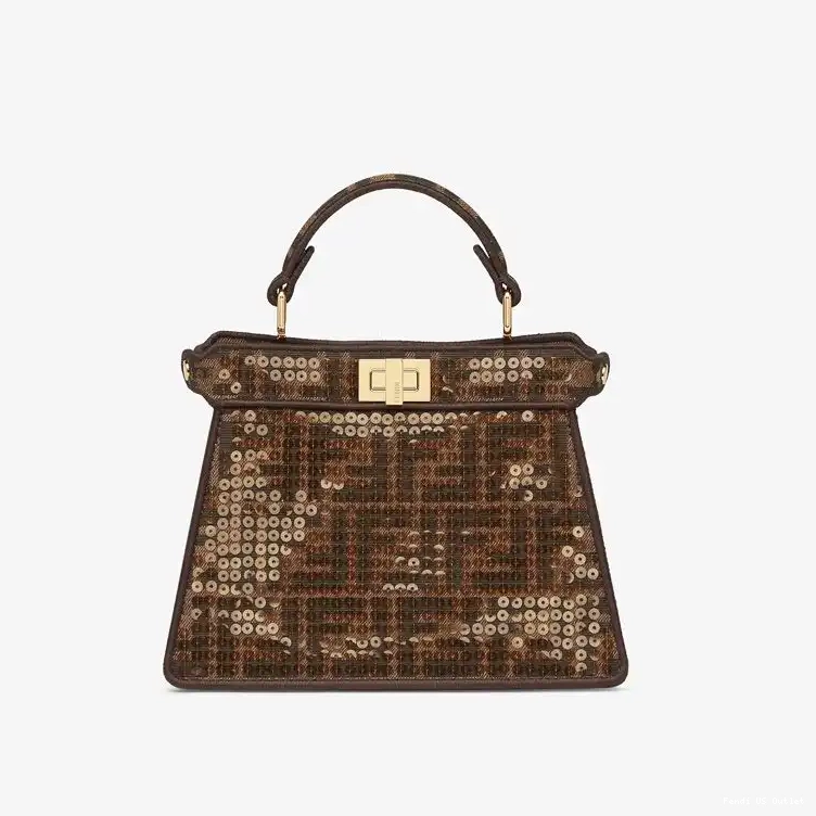 Affordable Sequins ISeeU Peekaboo FF Motif Fabric In Petite with Fendi Brown Bag 0209