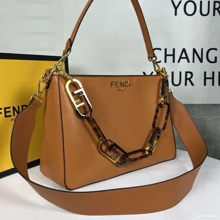 Cheap Zip In Fendi Shoulder Calf O'Lock Bag Leather Brown 0221