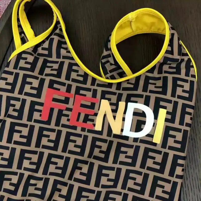 Cheap Fendi Swimsuit Women Logo FF Motif Lycra Grey Yellow 0202