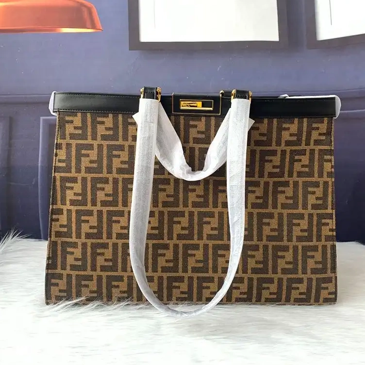 Affordable FF Black Coffee In X-Tote Fendi Peekaboo Fabric Medium Motif 0219