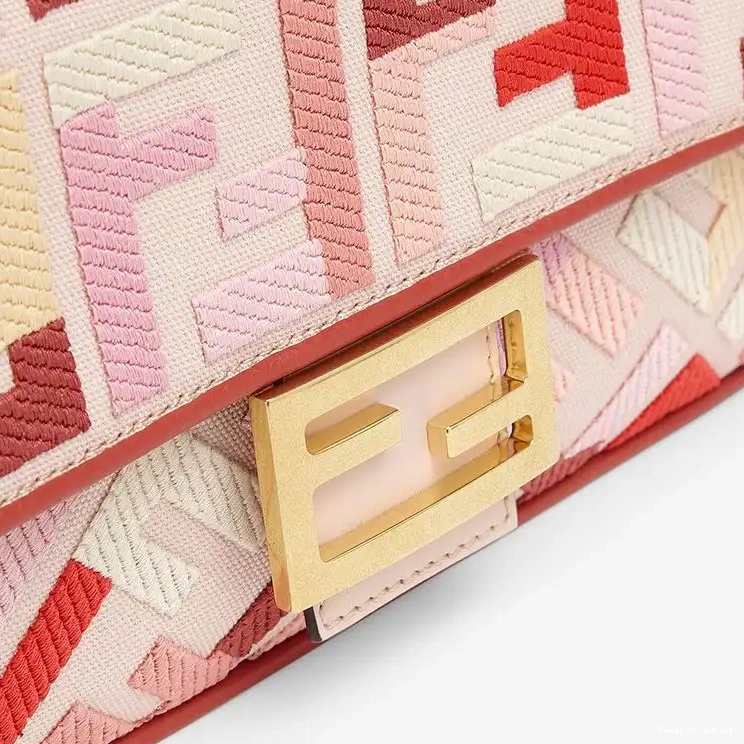 Affordable Motif Baguette Canvas Bag In Red Pink Fendi Medium FF 0223